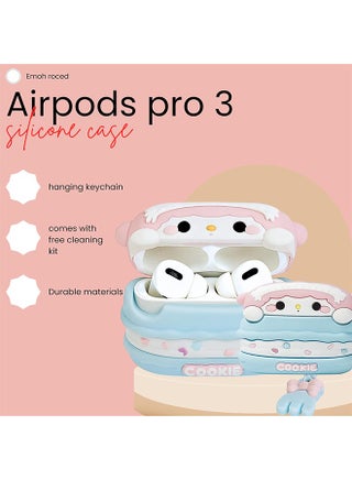 Compatible with AirPods Pro 3 Case Cover with Cleaning Kit, Cartoon Kawaii 3D Protective Case for AirPods Pro 3rd Generation (2025) Earbuds Case Cover with Keychain for Girls (Doll) - view 3